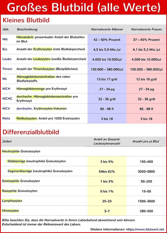 Blutwerte (Tabelle)